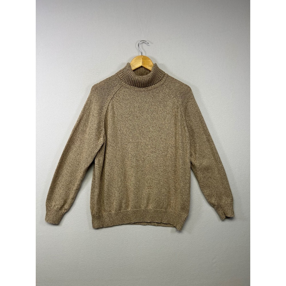 Dark Academia Karen Scott Women XL Tan Marled Cotton Turtleneck Sweater Pullover